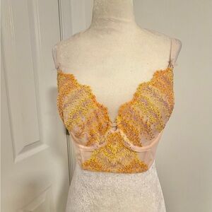 Victoria's Secret Pink and Yellow Lace Longline Underwire Bra (New)